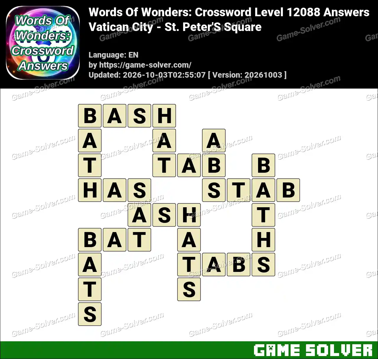 Words Of Wonders: Crossword Level 12088 Answers – Vatican City – St. Peter’S Square